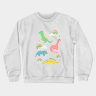 Dinosaurs + Rainbows in Pink Crewneck Sweatshirt